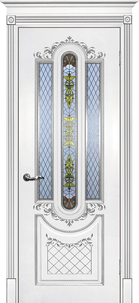 Фото Межкомнатная дверь Смальта 13 Белый ral 9003  патина серебро